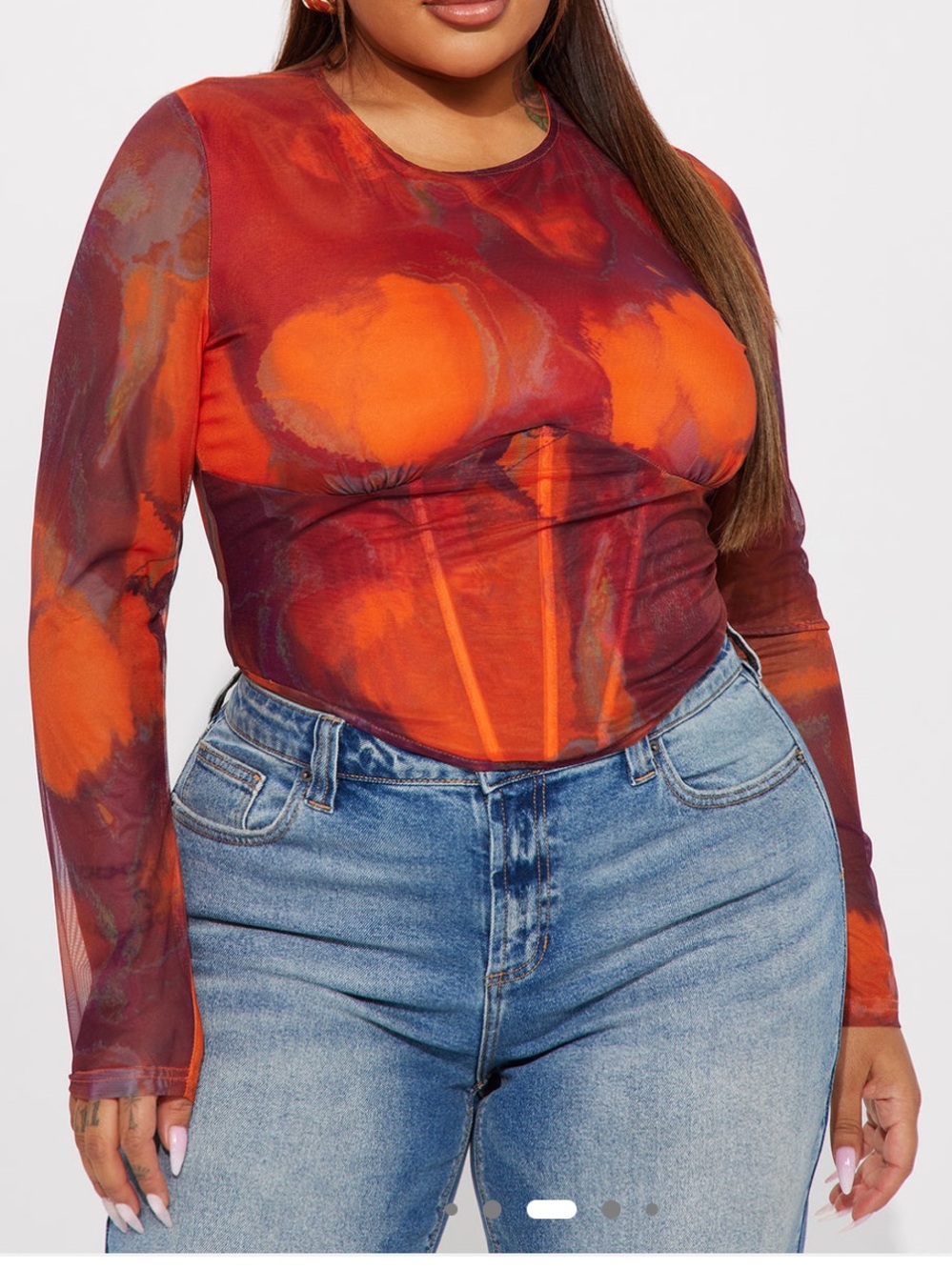 Fashion Nova Orange Mesh Corset Top
